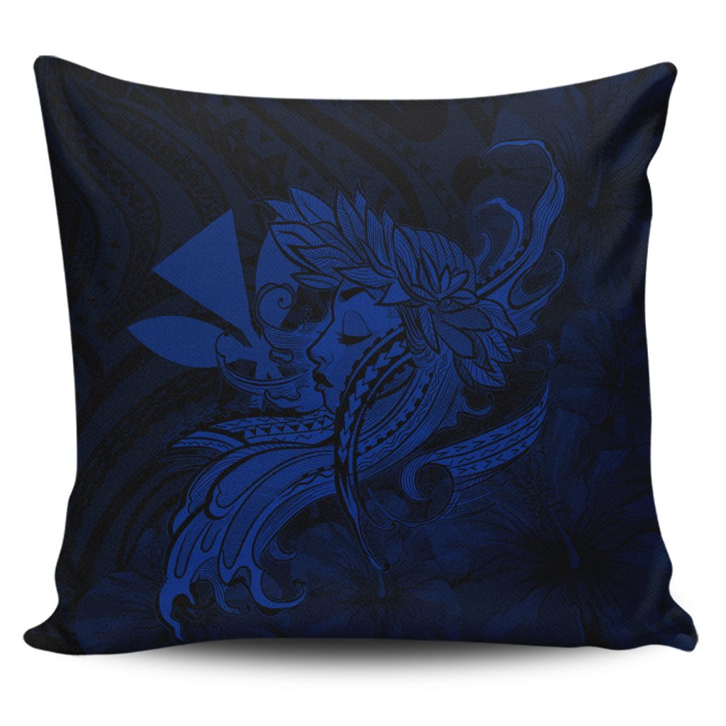 Hawaiian Map Hula Girl Hibiscus Kanaka Polynesian Pillow Covers - Blue - AH Pillow Covers Black - Polynesian Pride