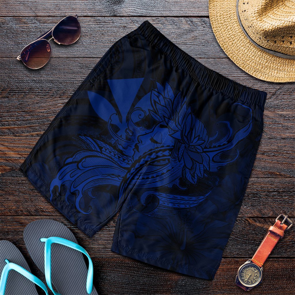 Hawaiian Map Hula Girl Hibiscus Kanaka Polynesian Men's Shorts - Blue - AH Art - Polynesian Pride