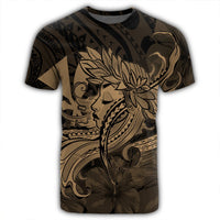 Hawaiian Map Hula Girl Hibiscus Kanaka Polynesian T Shirt Gold - Polynesian Pride