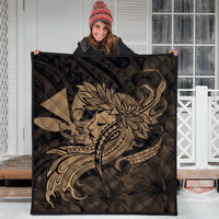 Hawaiian Map Hula Girl Hibiscus Kanaka Polynesian Premium Quilts - Gold - AH - Polynesian Pride