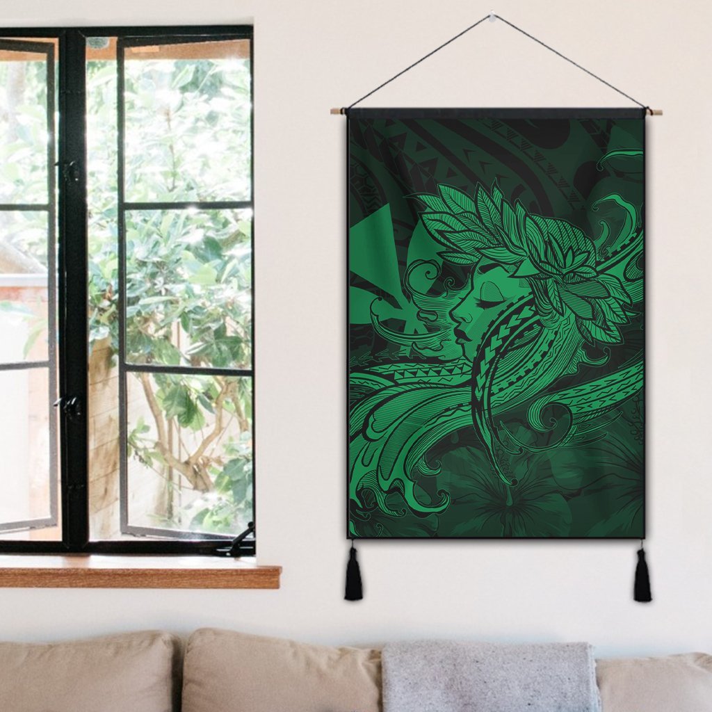 Hawaiian Map Hula Girl Hibiscus Kanaka Polynesian Hanging Poster - Green - AH - Polynesian Pride