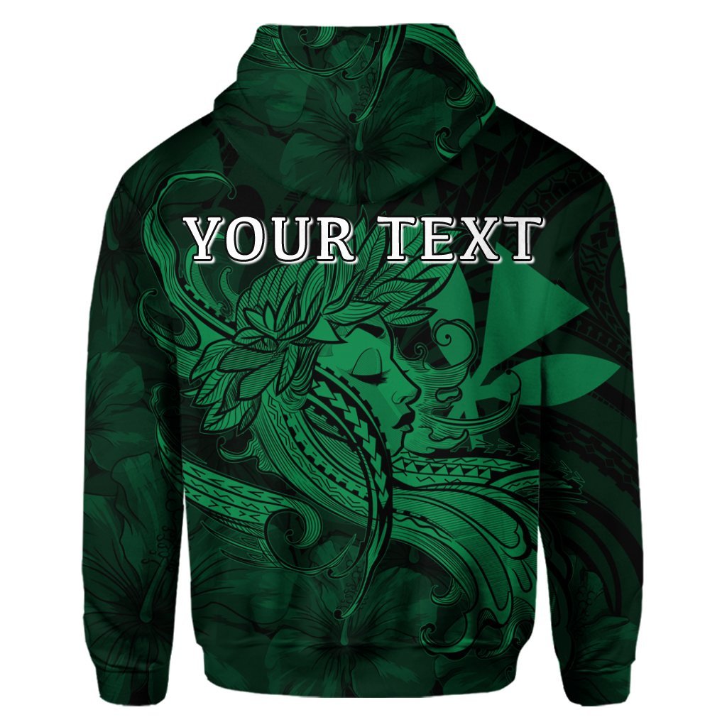 Custom Hawaiian Map Hula Girl Hibiscus Kanaka Polynesian Hoodie Green - Polynesian Pride
