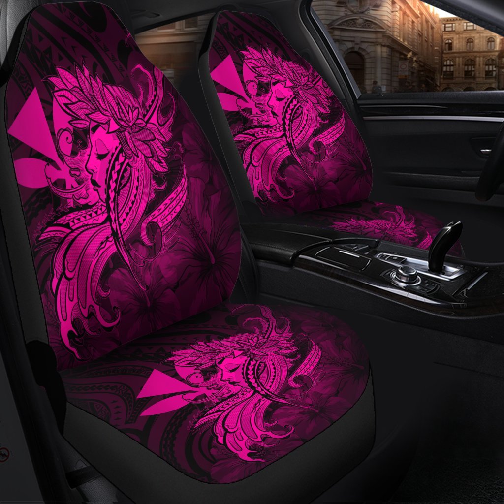 Hawaiian Map Hula Girl Hibiscus Kanaka Polynesian Car Seat Covers - Pink - AH - Polynesian Pride