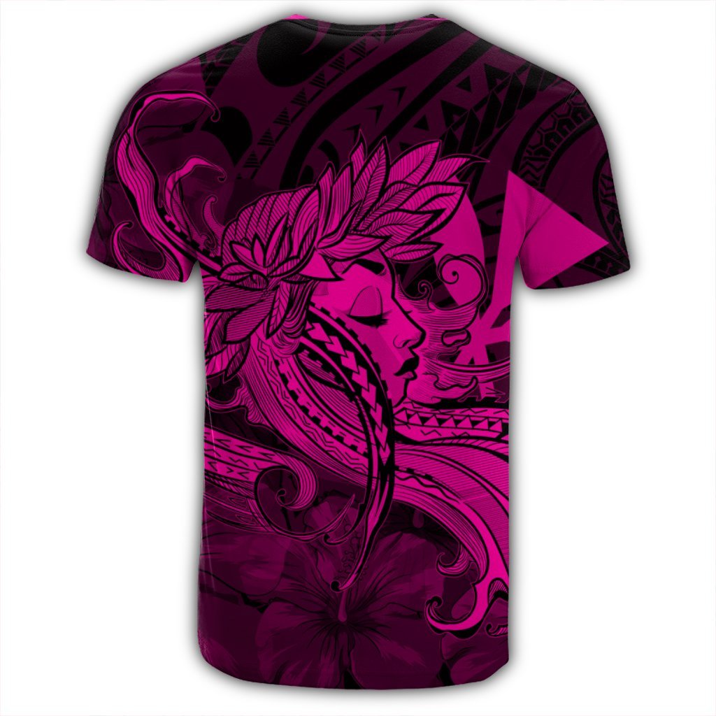 Hawaiian Map Hula Girl Hibiscus Kanaka Polynesian T Shirt Pink - Polynesian Pride