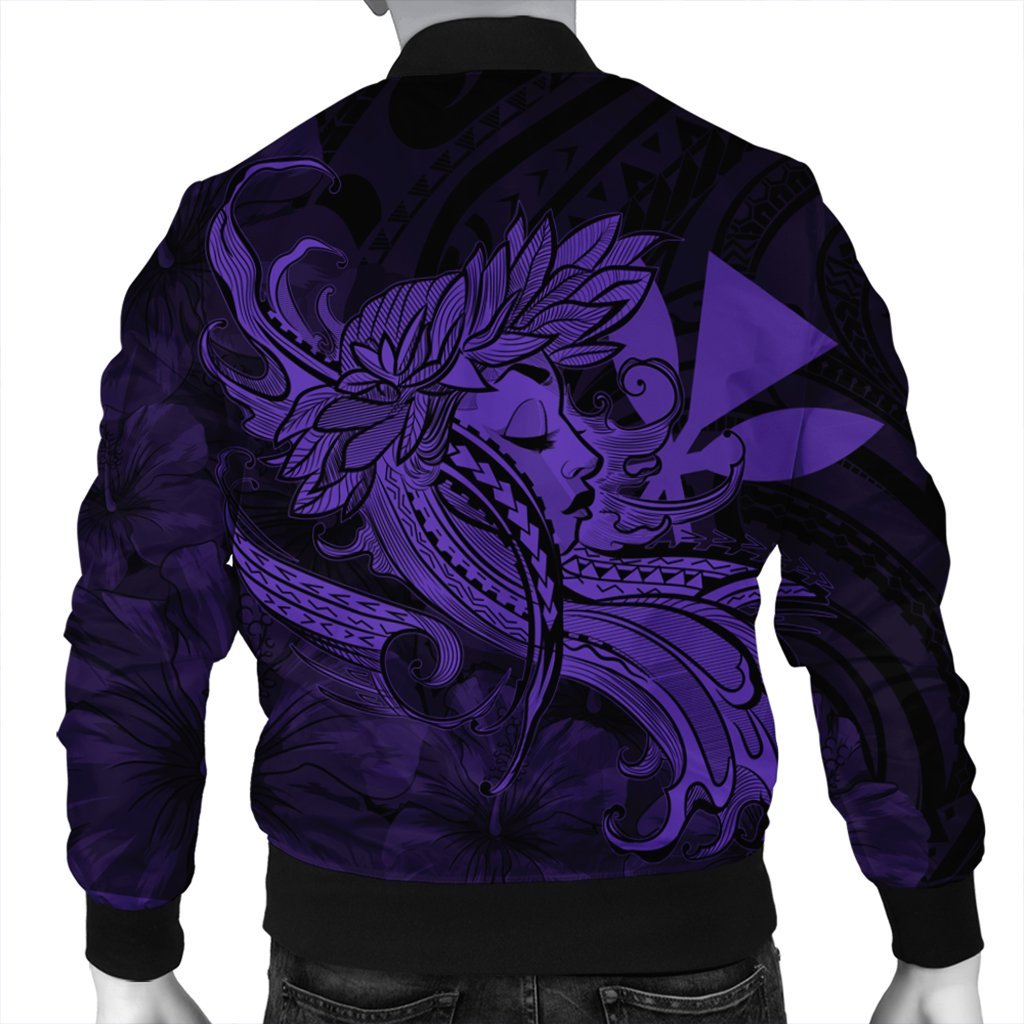 Hawaiian Map Hula Girl Hibiscus Kanaka Polynesian Bomber Jacket - Purple - AH - Polynesian Pride