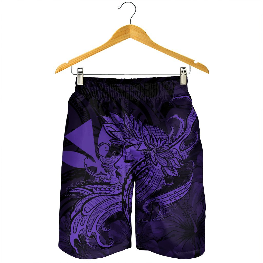 Hawaiian Map Hula Girl Hibiscus Kanaka Polynesian Men's Shorts - Purple - AH - Polynesian Pride