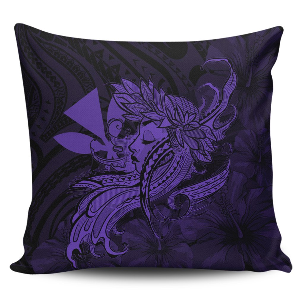 Hawaiian Map Hula Girl Hibiscus Kanaka Polynesian Pillow Covers - Purple - AH Pillow Covers Black - Polynesian Pride