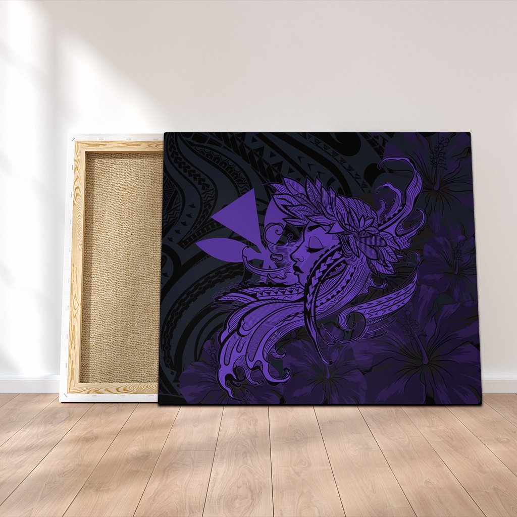 Hawaiian Map Hula Girl Hibiscus Kanaka Polynesian Canvas - Purple - AH Canvas Poly-cotton - Polynesian Pride