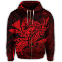 Hawaiian Map Hula Girl Hibiscus Kanaka Polynesian Zip Hoodie Red - Polynesian Pride