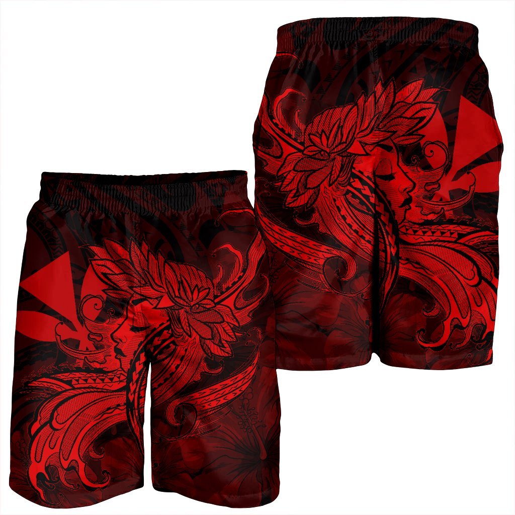 Hawaiian Map Hula Girl Hibiscus Kanaka Polynesian Men's Shorts - Red - AH - Polynesian Pride