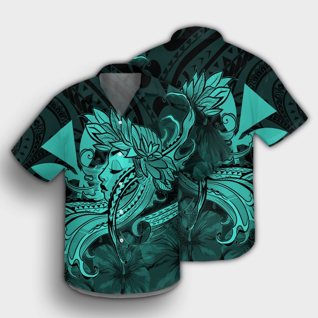 Hawaiian Map Hula Girl Hibiscus Kanaka Polynesian Hawaiian Shirt - Turquoise - AH - Polynesian Pride