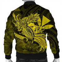 Hawaiian Map Hula Girl Hibiscus Kanaka Polynesian Bomber Jacket - Yellow - AH - Polynesian Pride