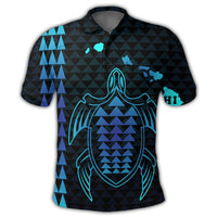 Hawaiian Map Kakau Turtle Polynesian Polo Shirt Blue - Polynesian Pride