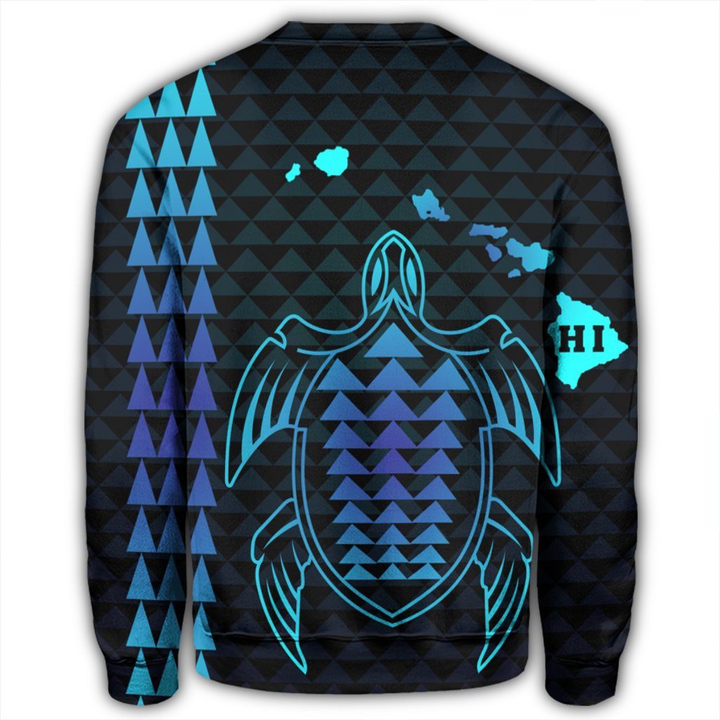 Hawaiian Map Kakau Turtle Polynesian Sweatshirt - Blue - AH - Polynesian Pride