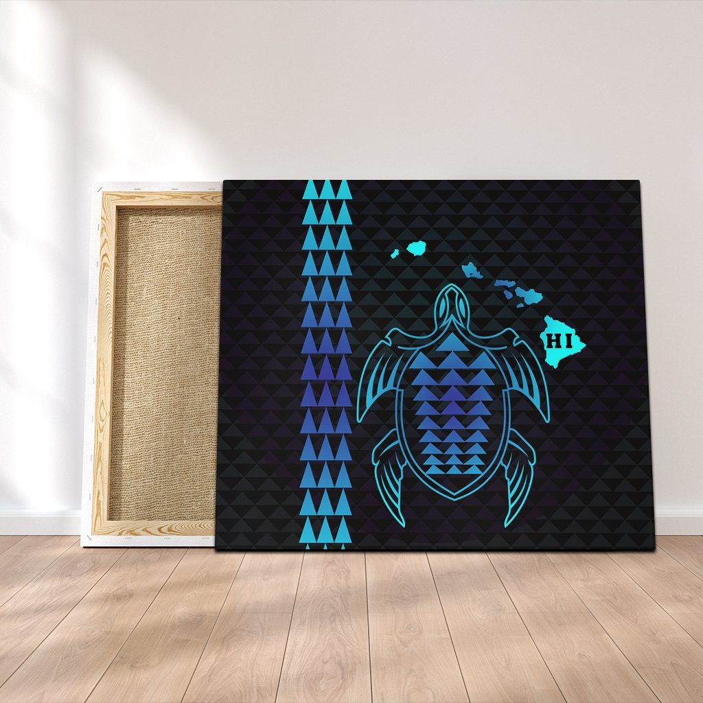 Hawaiian Map Kakau Turtle Polynesian Canvas - Blue - AH Canvas Poly-cotton - Polynesian Pride