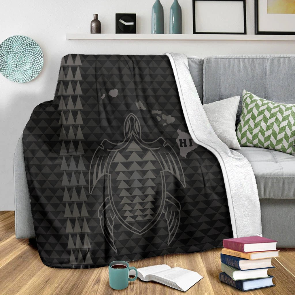 Hawaiian Map Kakau Turtle Polynesian Premium Blankets - Gray - AH - Polynesian Pride