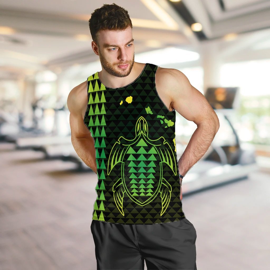 Hawaiian Map Kakau Turtle Polynesian Tank Top - Green - AH - Polynesian Pride