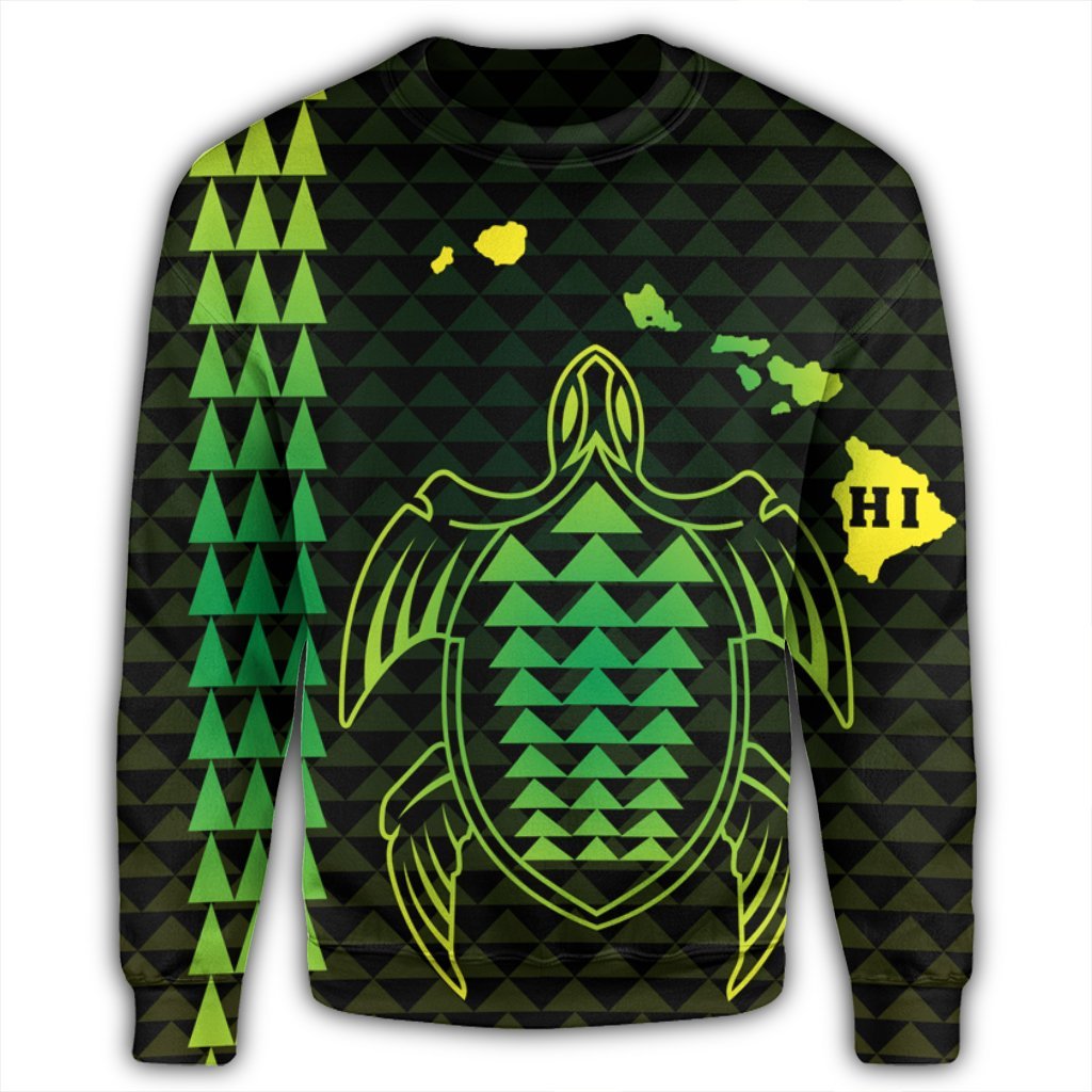 Hawaiian Map Kakau Turtle Polynesian Sweatshirt - Green - AH - Polynesian Pride