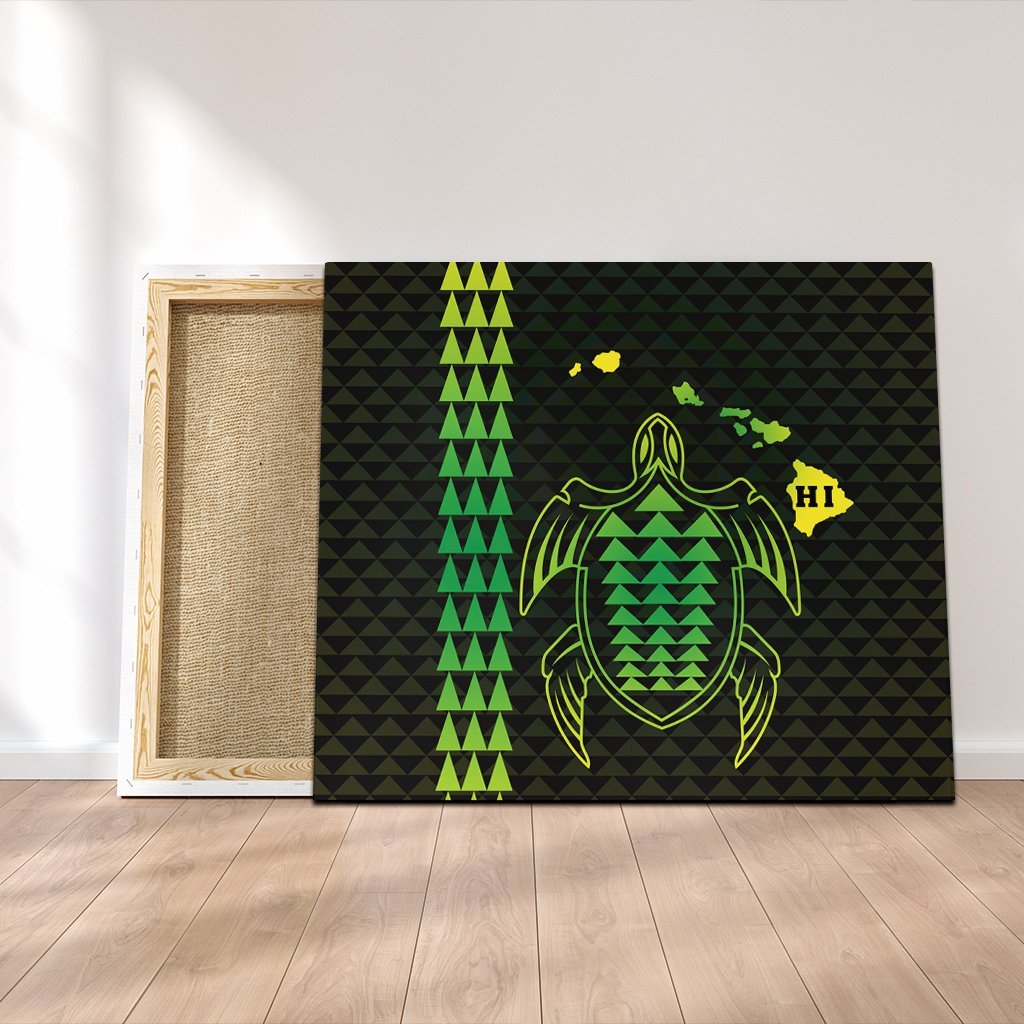 Hawaiian Map Kakau Turtle Polynesian Canvas - Green - AH Canvas Poly-cotton - Polynesian Pride