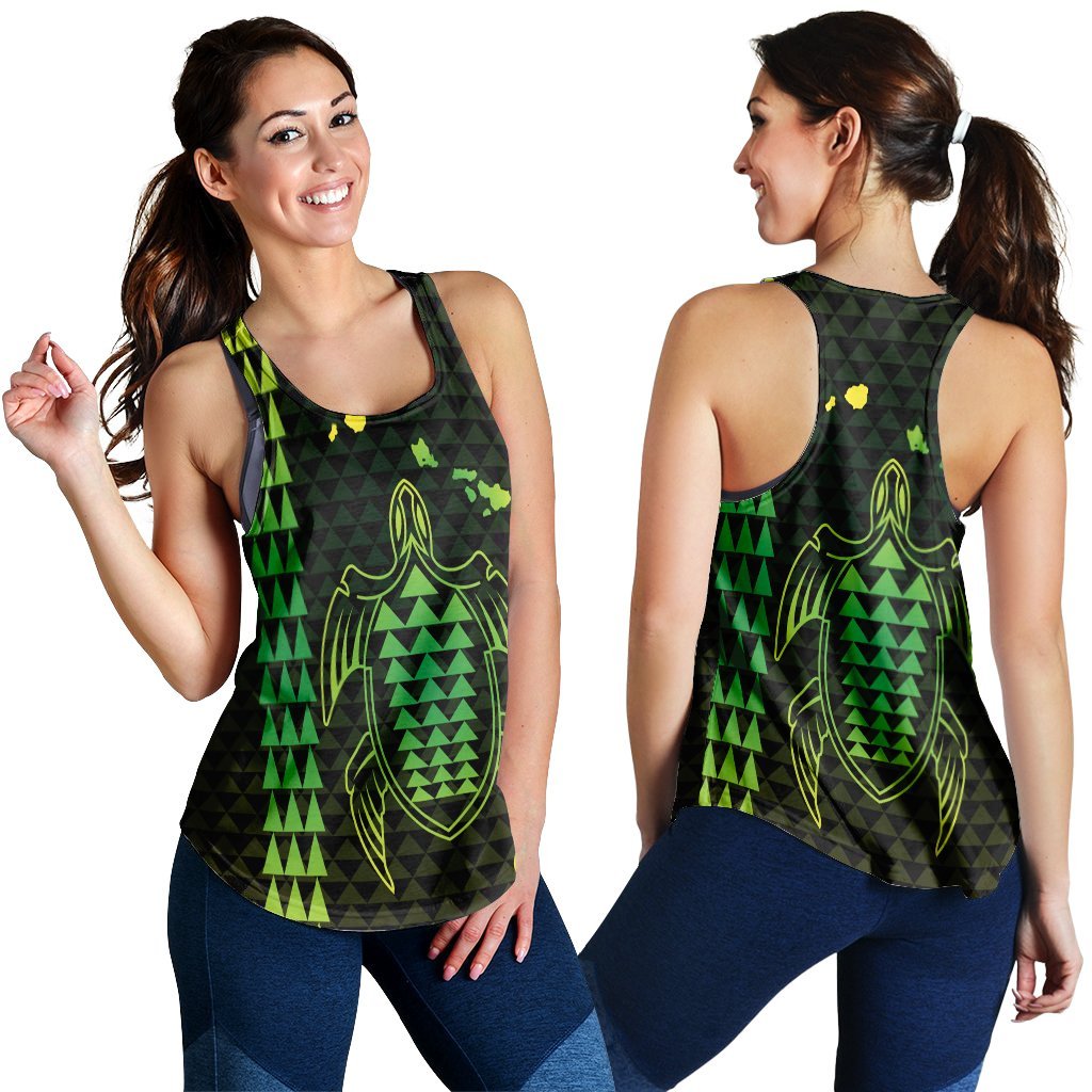 Hawaiian Map Kakau Turtle Polynesian Racerback Tank - Green - AH Black - Polynesian Pride