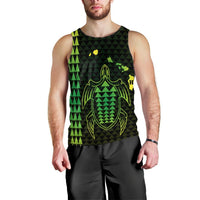 Hawaiian Map Kakau Turtle Polynesian Tank Top - Green - AH Black - Polynesian Pride