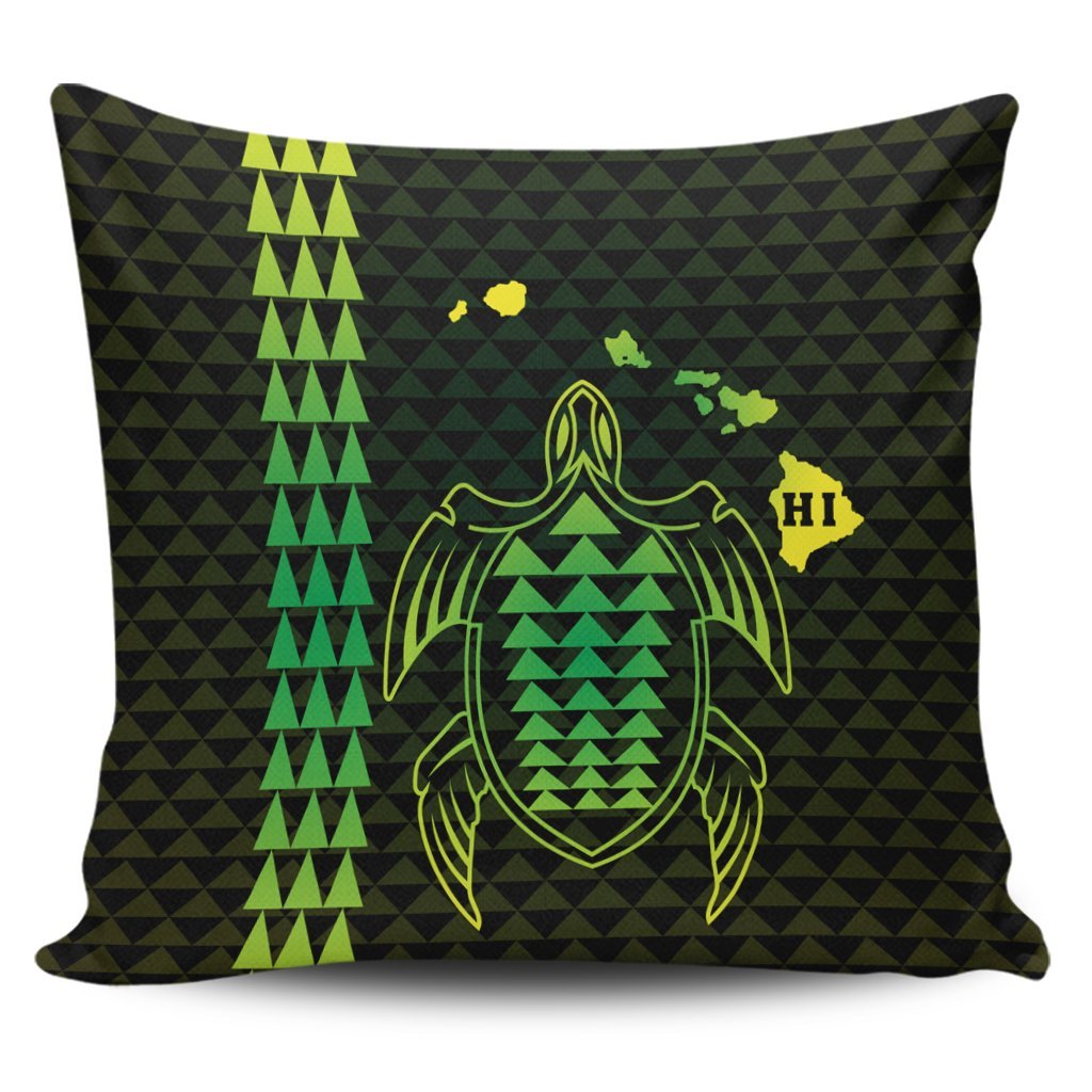 Hawaiian Map Kakau Turtle Polynesian Pillow Covers - Green - AH Pillow Covers Black - Polynesian Pride