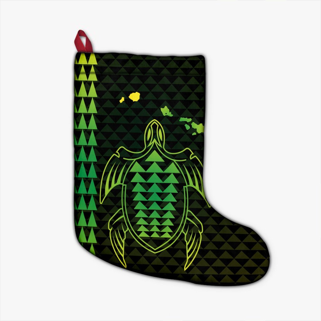 Hawaiian Map Kakau Turtle Polynesian Christmas Stocking - Green - AH Christmas Stocking 26 X 42 cm Black - Polynesian Pride