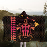 Hawaiian Map Kakau Turtle Polynesian Hooded Blanket - Orange - AH - Polynesian Pride