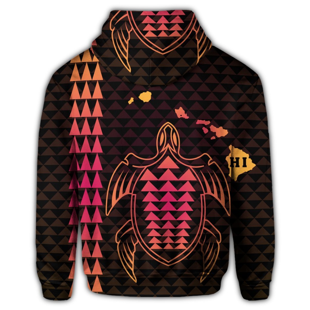Hawaiian Map Kakau Turtle Polynesian Hoodie Orange - Polynesian Pride