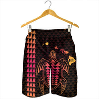 Hawaiian Map Kakau Turtle Polynesian Men's Shorts - Orange - AH - Polynesian Pride