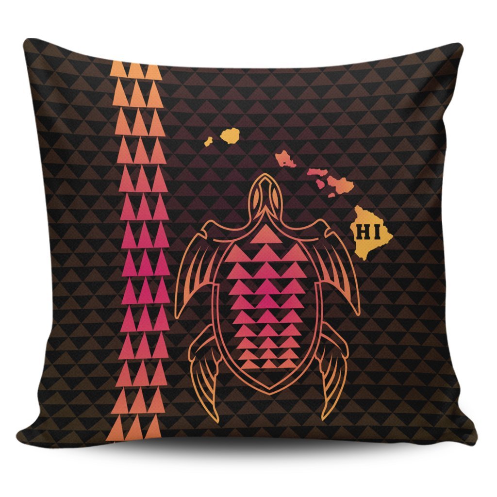 Hawaiian Map Kakau Turtle Polynesian Pillow Covers - Orange - AH Pillow Covers Black - Polynesian Pride