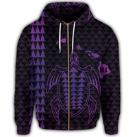 Hawaiian Map Kakau Turtle Polynesian Zip Hoodie Purple - Polynesian Pride