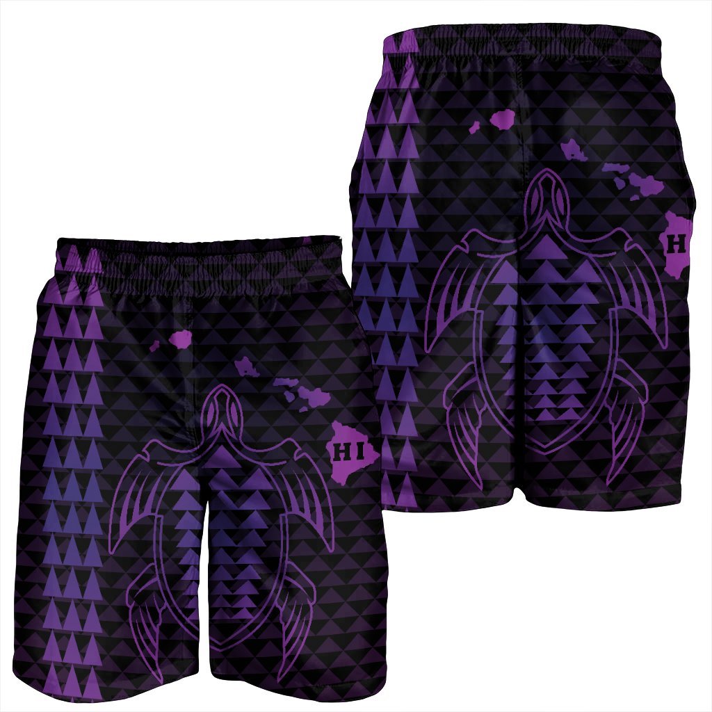 Hawaiian Map Kakau Turtle Polynesian Men's Shorts - Purple - AH - Polynesian Pride