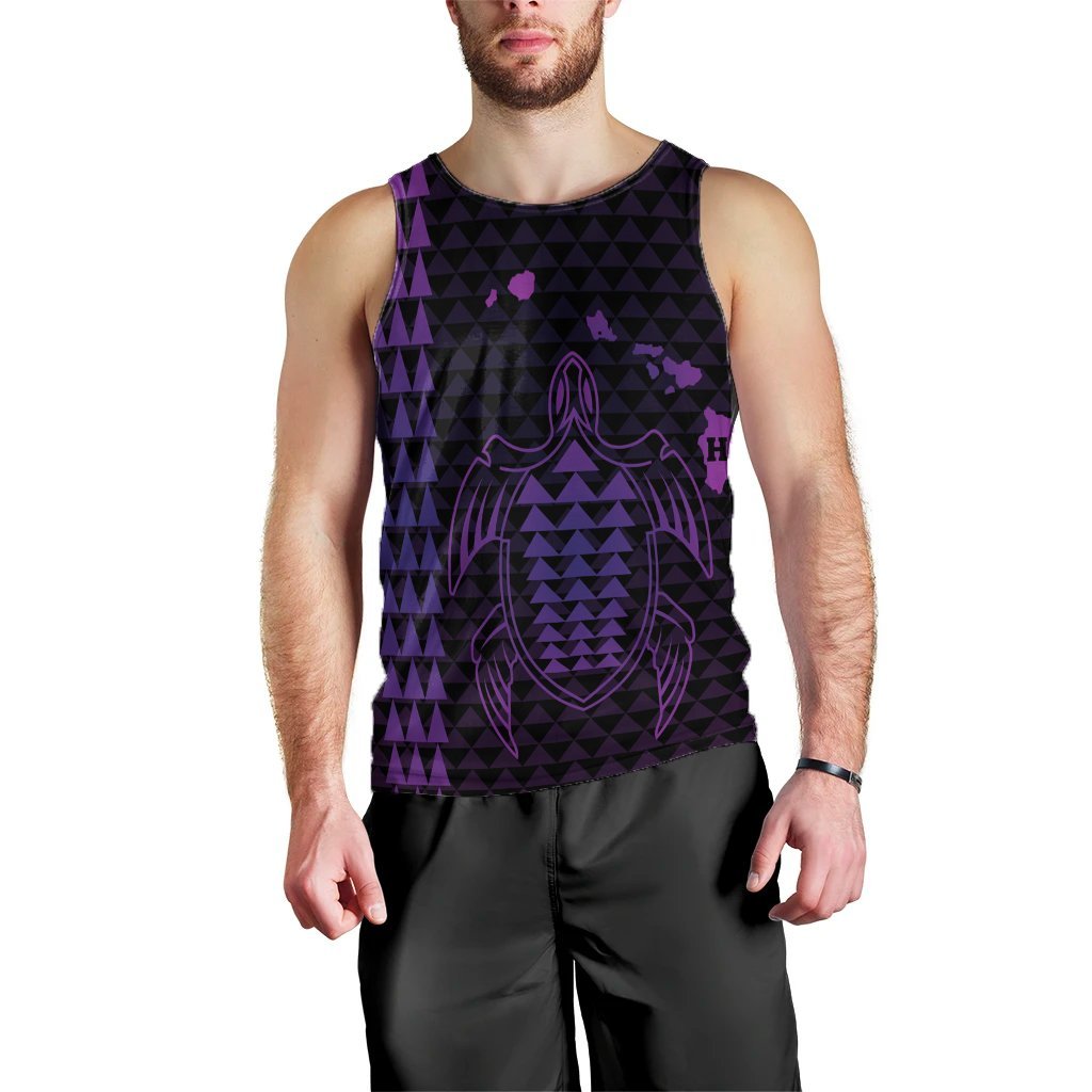 Hawaiian Map Kakau Turtle Polynesian Tank Top - Purple - AH Black - Polynesian Pride