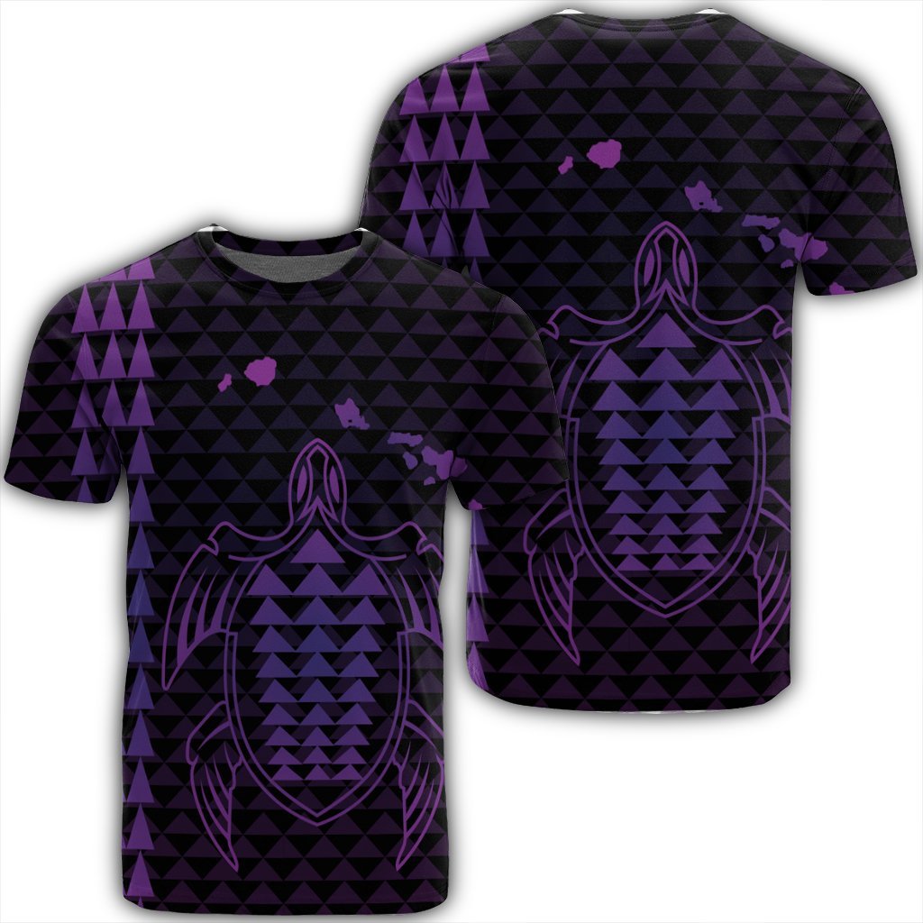 Hawaiian Map Kakau Turtle Polynesian T Shirt Purple Unisex Black - Polynesian Pride