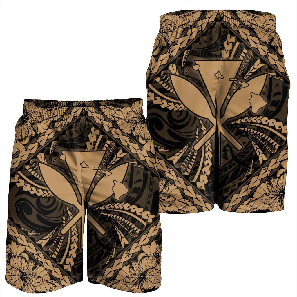 Hawaiian Map Kanaka Hibiscus Gold Polynesian Men's Shorts - AH - Polynesian Pride