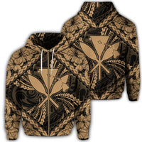 Hawaiian Map Kanaka Hibiscus Gold Polynesian Zip Hoodie Unisex Art - Polynesian Pride