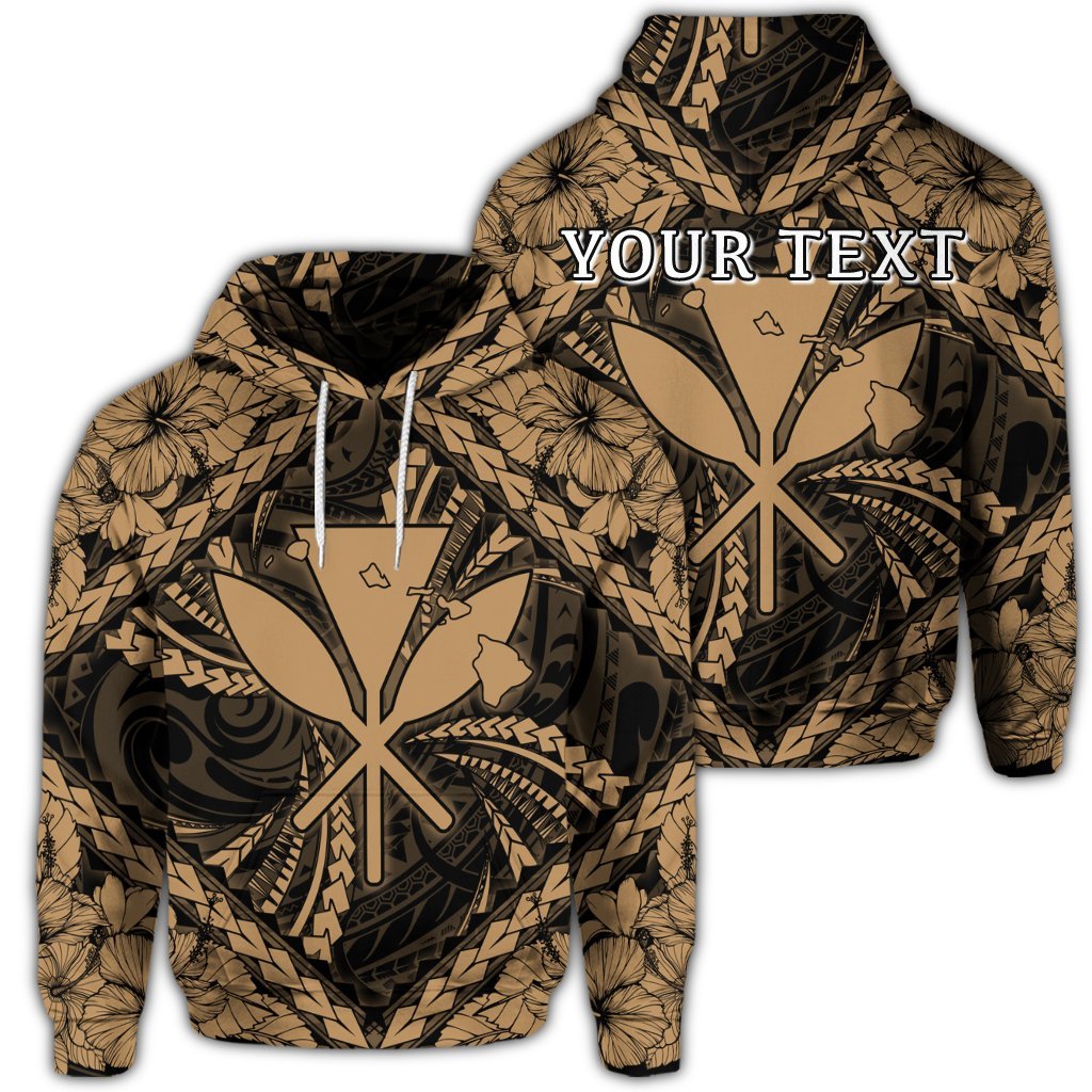 Custom Hawaiian Map Kanaka Hibiscus Gold Polynesian Hoodie Unisex Art - Polynesian Pride