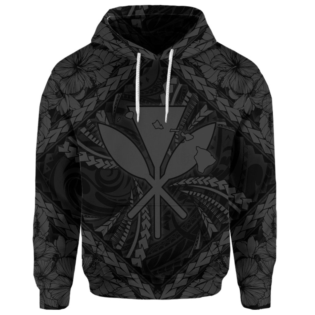 Custom Hawaiian Map Kanaka Hibiscus Gray Polynesian Hoodie - Polynesian Pride