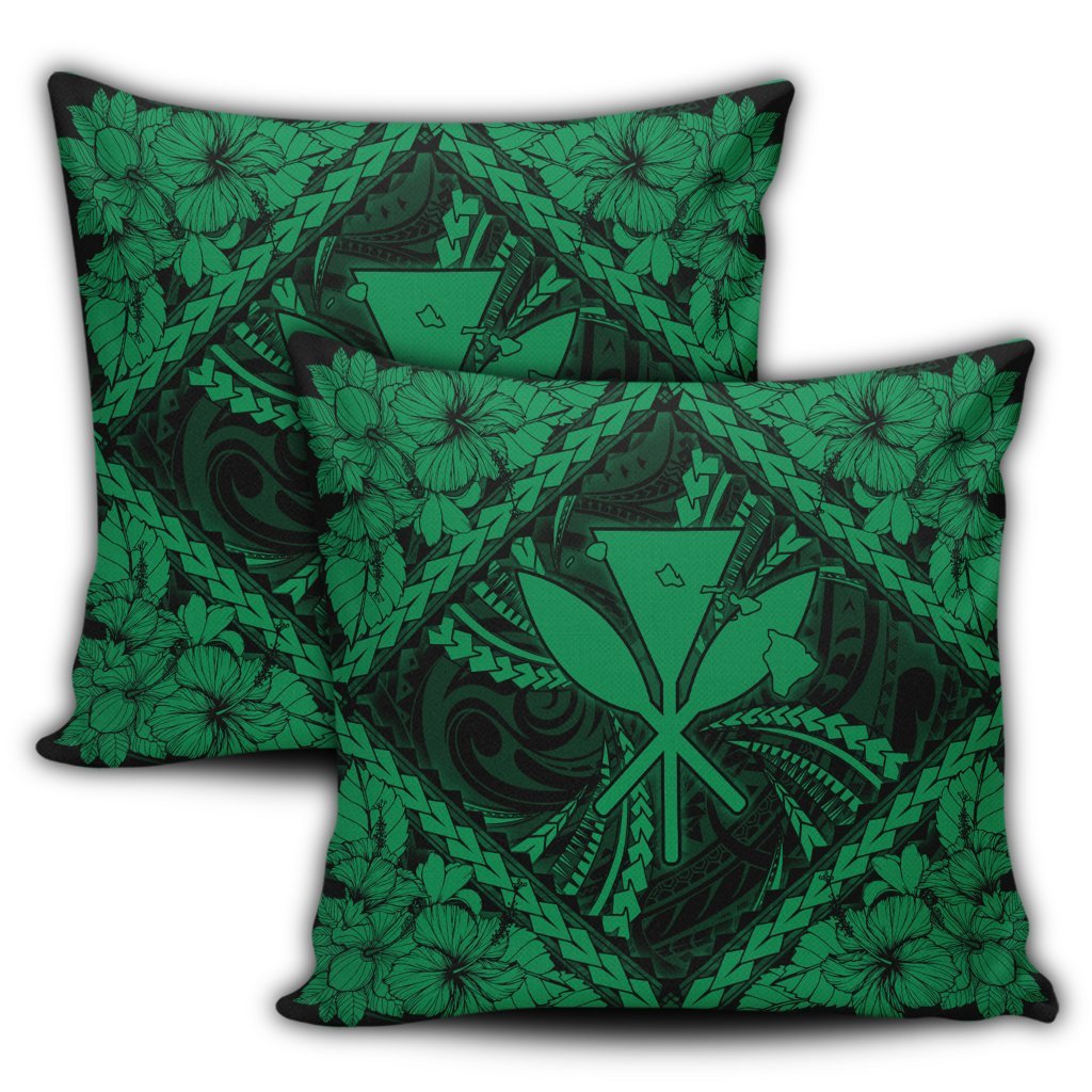 Hawaiian Map Kanaka Hibiscus Green Polynesian Pillow Covers - AH - Polynesian Pride