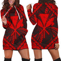Hawaiian Map Kanaka Hibiscus Red Polynesian Hoodie Dress - AH Black - Polynesian Pride
