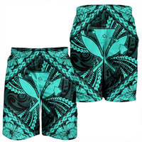 Hawaiian Map Kanaka Hibiscus Turquoise Polynesian Men's Shorts - AH - Polynesian Pride