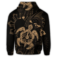 Hawaiian Map Kanaka Hibiscus Turtle Gold Polynesian Hoodie - Polynesian Pride