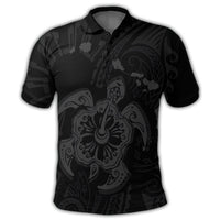 Hawaiian Map Kanaka Hibiscus Turtle Gray Polynesian Polo Shirt - Polynesian Pride