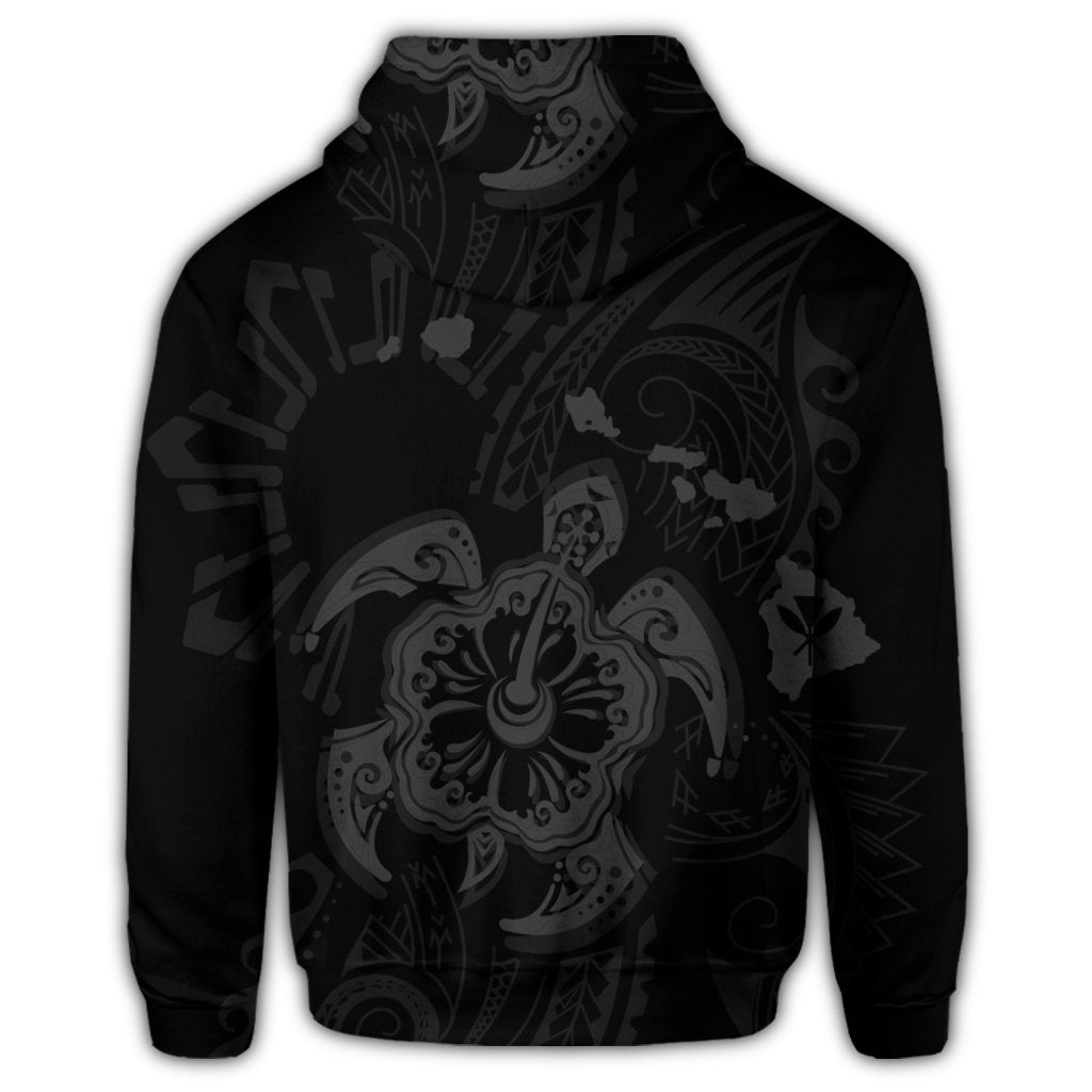 Hawaiian Map Kanaka Hibiscus Turtle Gray Polynesian Zip Hoodie - Polynesian Pride