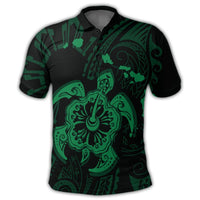 Hawaiian Map Kanaka Hibiscus Turtle Green Polynesian Polo Shirt - Polynesian Pride