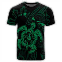 Hawaiian Map Kanaka Hibiscus Turtle Green Polynesian T Shirt - Polynesian Pride