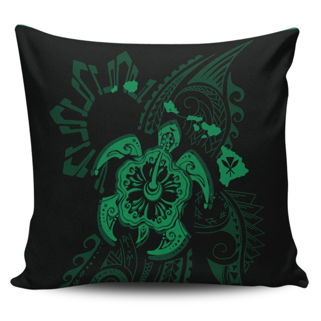 Hawaiian Map Kanaka Hibiscus Turtle Green Polynesian Pillow Covers - AH Pillow Covers Black - Polynesian Pride