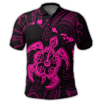 Hawaiian Map Kanaka Hibiscus Turtle Pink Polynesian Polo Shirt - Polynesian Pride