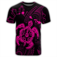 Hawaiian Map Kanaka Hibiscus Turtle Pink Polynesian T Shirt - Polynesian Pride